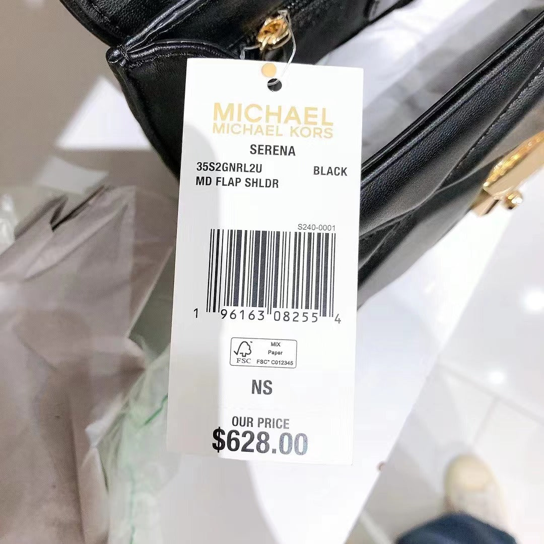 MICHAEL Michael 35S2GNRL2U Kors Serena Medium Flap Shoulder Bag In Gold/Black MICHAEL Michael 35S2GNRL2U Kors Serena Medium Flap Shoulder Bag In Gold/Black